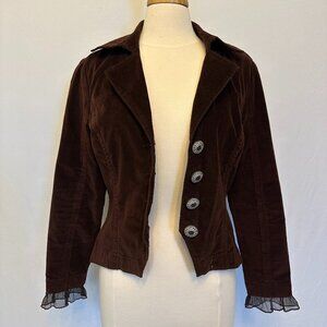 AMX Brown Cotton Jacket with Gorgeous Lace sleeve detail, Size medium